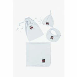 Trotters London store 32 Trotters London Little Blue Hugo Bib, Hat And Blanket Set