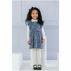 Trotters London Navy Blue Lula Bunny Ruffle Cord Dress