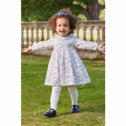 Trotters London Blue Bella Smocked Cotton Dress