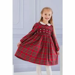 Trotters London Red Charlotte Smocked Long-Sleeve Dress -Trotters London store unnamed file 21