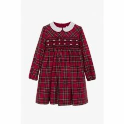 Trotters London Red Charlotte Smocked Long-Sleeve Dress -Trotters London store unnamed file 23