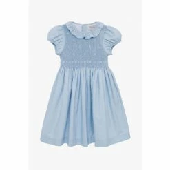 Trotters London Blue Willow Rose Hand Smocked Dress