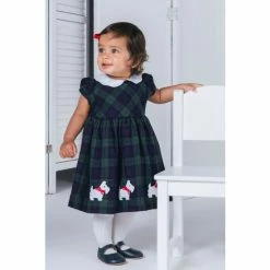 Trotters London Blue Scottie Tartan Dress