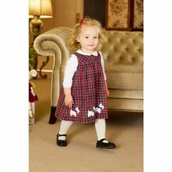 Trotters London Red Little Scottie Tartan Cotton Pinafore