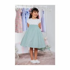 Trotters London Blue Rose Hand Smocked Dress