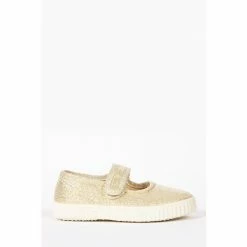 Trotters London Gold Martha Canvas Shoes