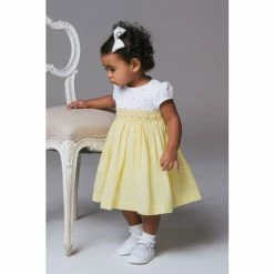 Trotters London Lemon Rose Hand Smocked Yellow Dress