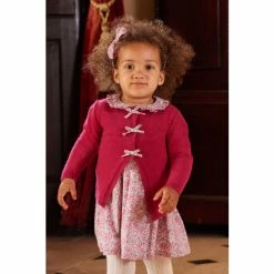 Trotters London Pink Little Liberty Wiltshire Bud Bow Cardigan