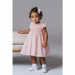 Trotters London Pink Willow Rose Hand Smocked Dress