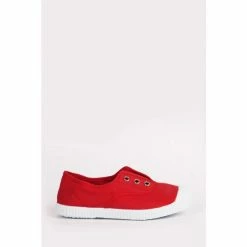 Trotters London Red Plum Canvas Pumps