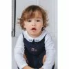 Trotters London White Monty Train Body Long Sleeve Dungarees