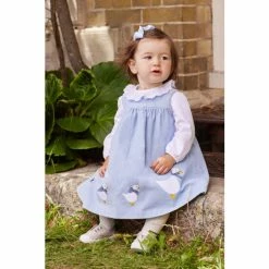 Trotters London Pale Blue Little Jemima Smocked Pinafore