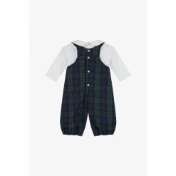 Trotters London Little Blue Smocked Tartan Train Dungaree -Trotters London store unnamed file 734