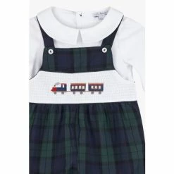 Trotters London Little Blue Smocked Tartan Train Dungaree -Trotters London store unnamed file 735