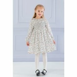 Trotters London Blue Floral Bird Bella Smocked Cotton Dress