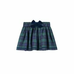 Trotters London Navy Blue Tartan Bow Cotton Skirt