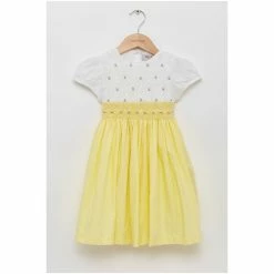 Trotters London Girls Lemon Yellow Rose Hand Smocked Dress