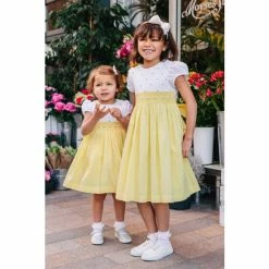 Trotters London Girls Lemon Yellow Rose Hand Smocked Dress -Trotters London store unnamed file 93